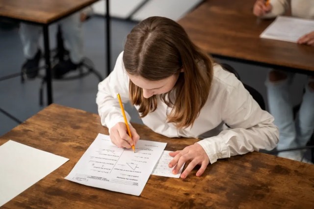 Student completing an assessment as part of CEFR for students to measure English language proficiency.
