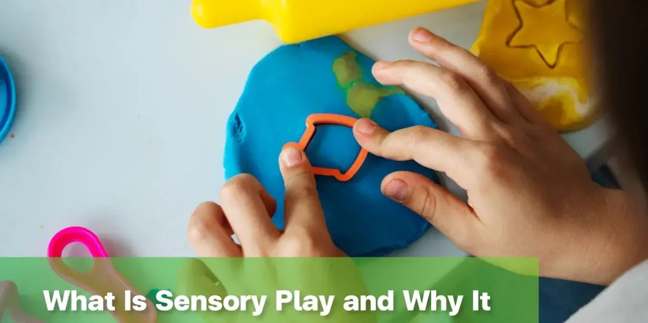 Child using playdough and colourful tools during a sensory play activity.
