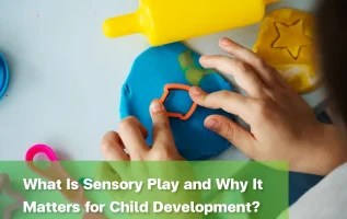 Child using playdough and colourful tools during a sensory play activity.