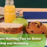 Healthy eating habits for students with a balanced school lunch, fruit, juice and snacks.