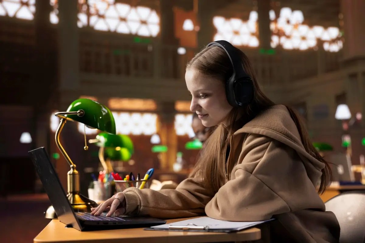 AI literacy for students using a laptop for independent research.