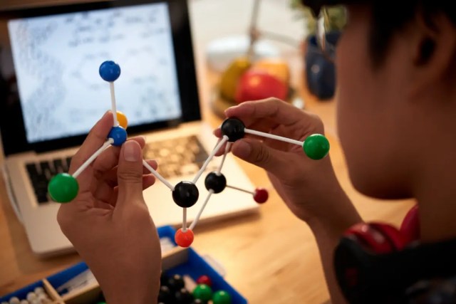 steam-education-activity Student building a molecular model during a STEAM Education activity.