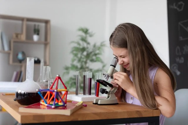 steam-education-science-activity Student using a microscope during a STEAM Education science activity.