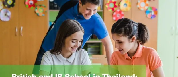 Students exploring a globe together in a British and IB School in Thailand.