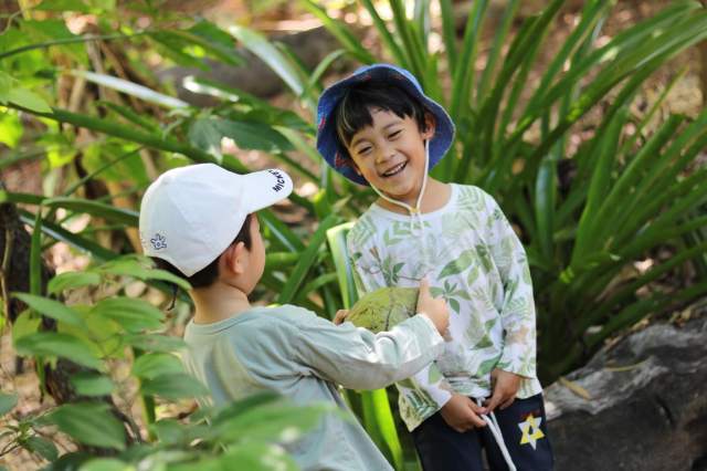 Forest School students at St. Andrews Green Valley engage in joyful peer interaction while exploring nature, developing social adaptability, empathy, and curiosity through authentic forest school experiences.