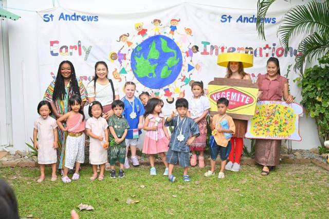 international-day Green Valley students and teachers from different backgrounds pose together on International Day, celebrating diversity