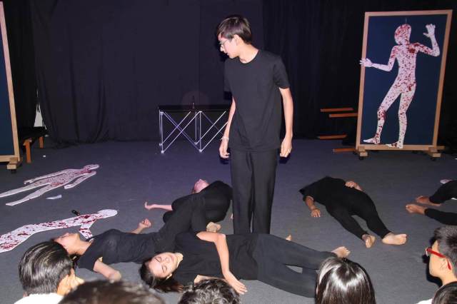 performing Year 11 IGCSE drama students are performing a self-produced drama, exploring steps toward education and future careers
