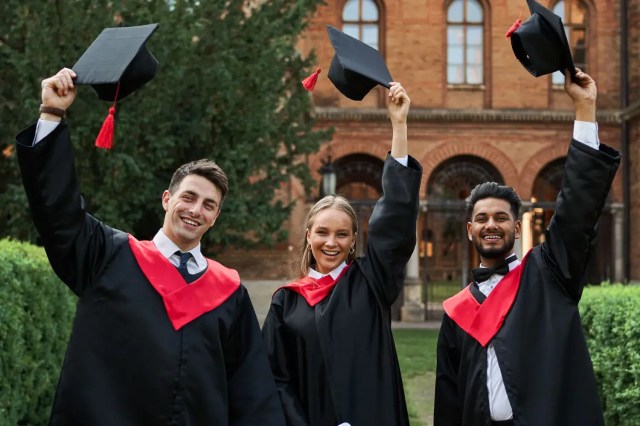 Graduates celebrating success associated with Ivy League schools.
