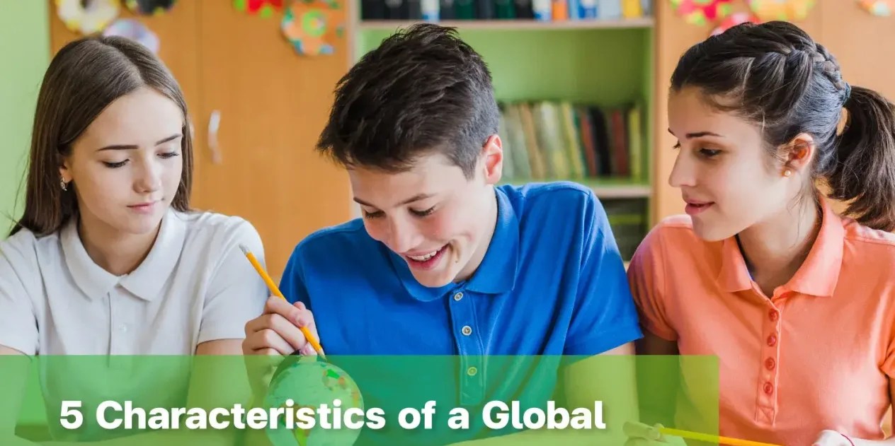Students developing a global mindset while exploring world geography together in a diverse classroom setting.