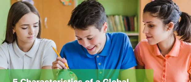 Students developing a global mindset while exploring world geography together in a diverse classroom setting.