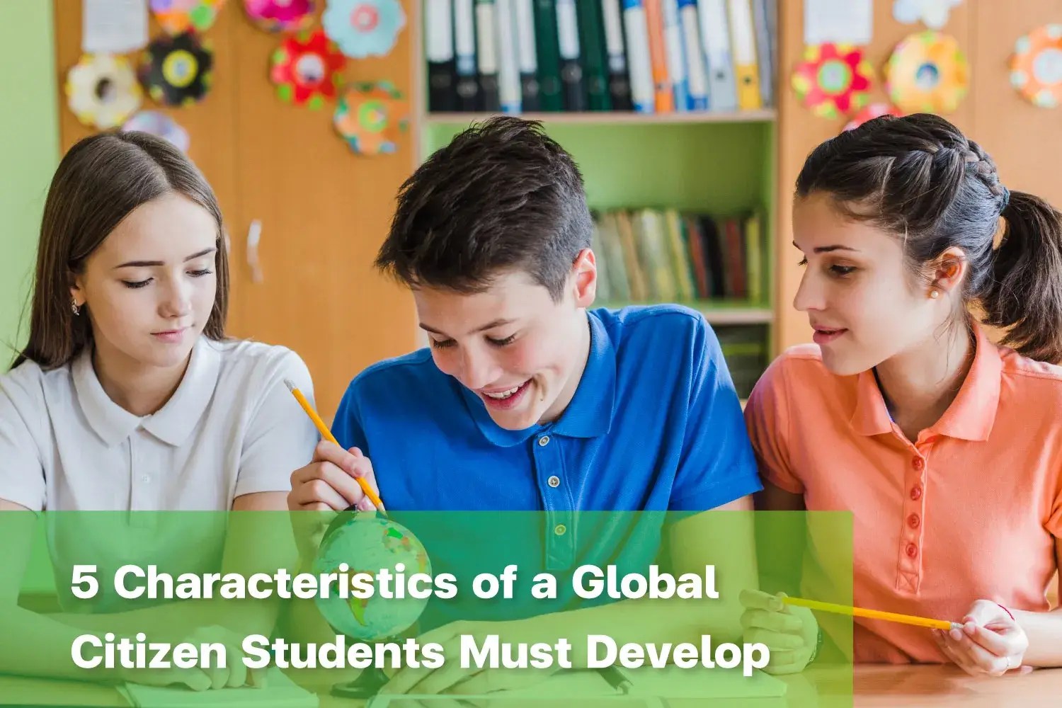 Students developing a global mindset while exploring world geography together in a diverse classroom setting.