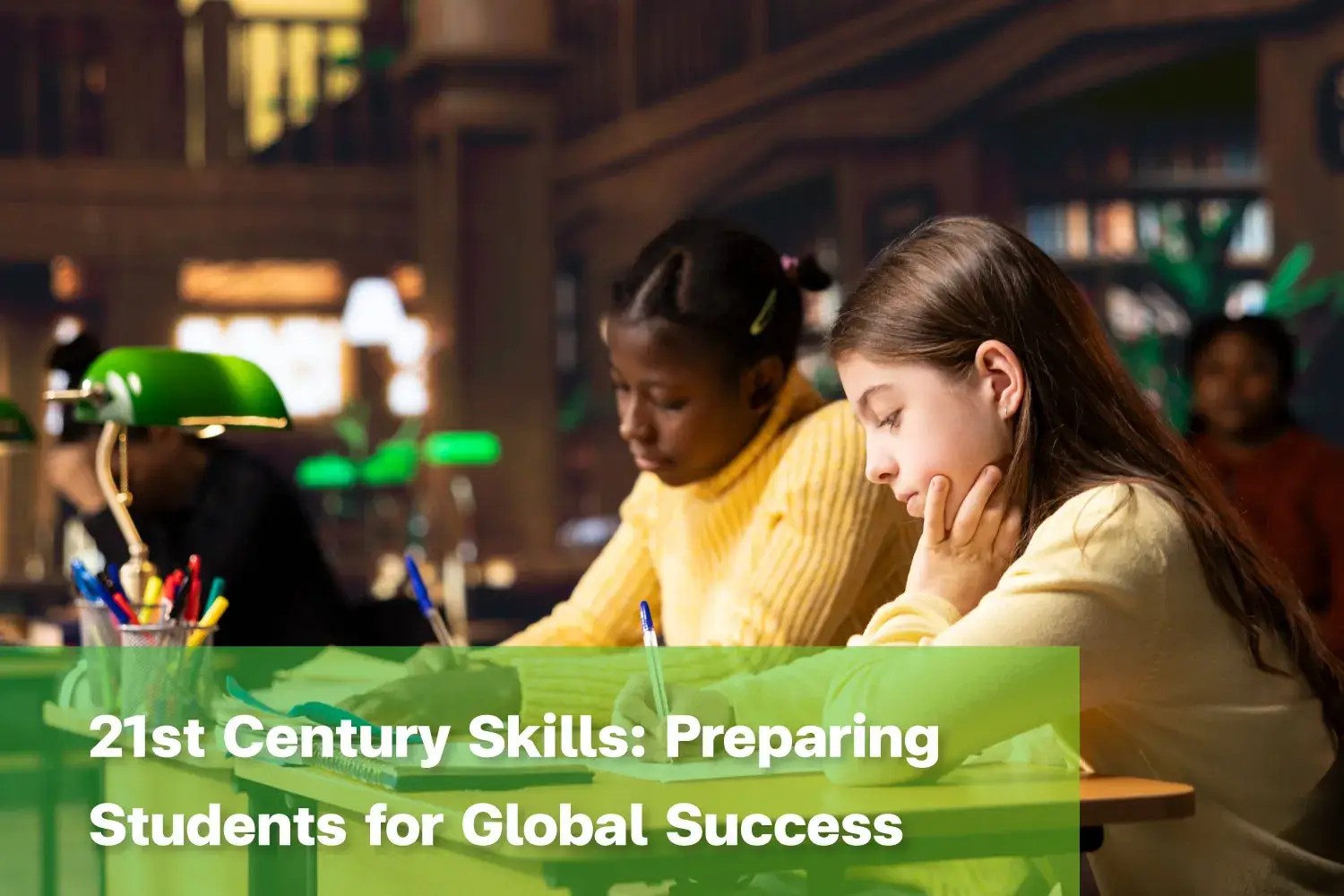 Students developing 21st century skills in education through focused learning.